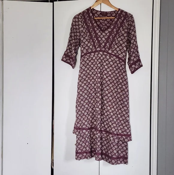 April Cornell Burgundy Floral Midi Dress - Picture 1 of 3